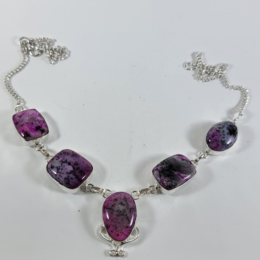 Handmade Gemstone Necklace Sterling Silver Purple Agate Pendant Artisan Jewelry